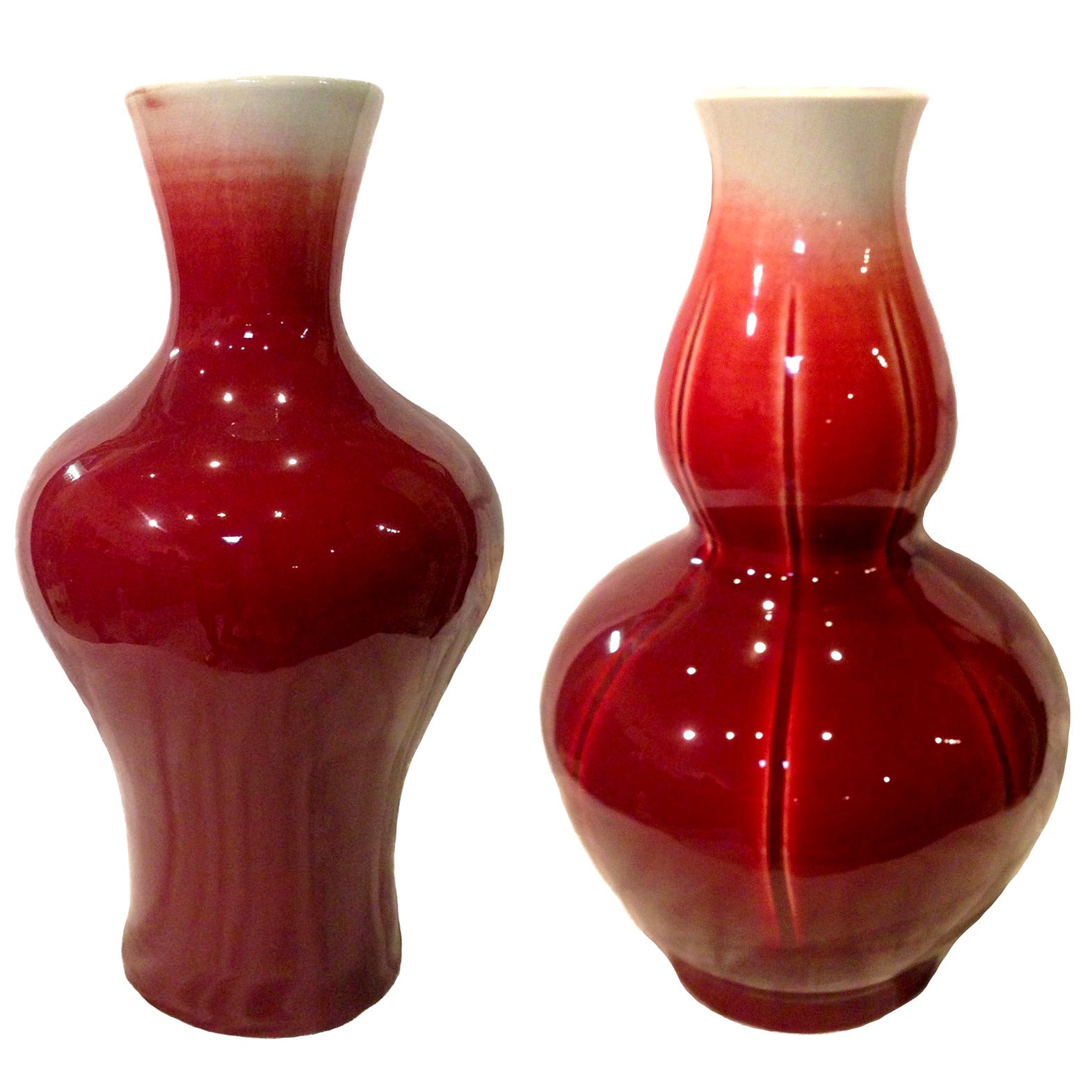 Set of Two Chinese Red Sang-De-Boeuf Ox Blood Porcelain Vases For Sale