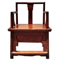 Red Chinese Antique Armchair, 19th Century