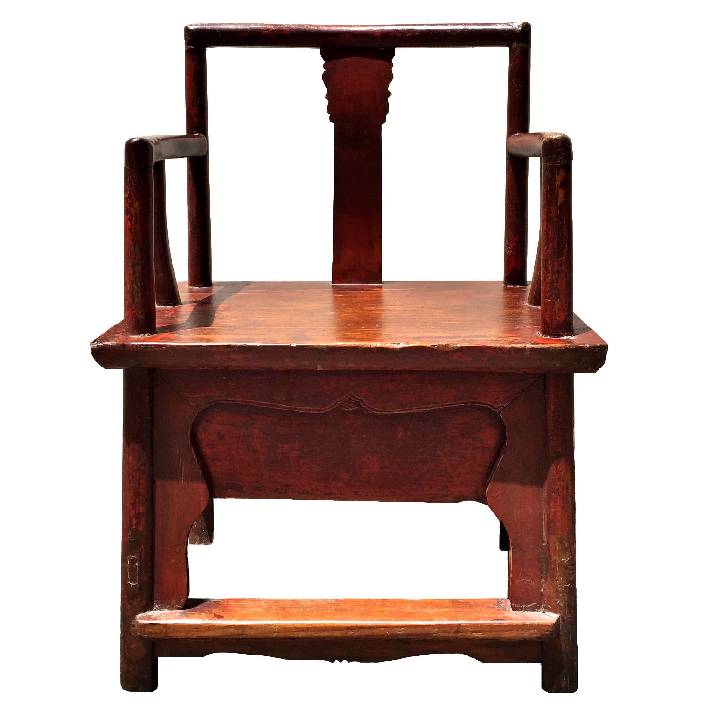 Red Chinese Antique Armchair, 19th Century For Sale