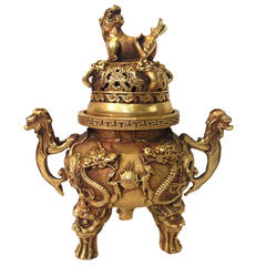 Small Chinese Brass Dragon Incense Burner