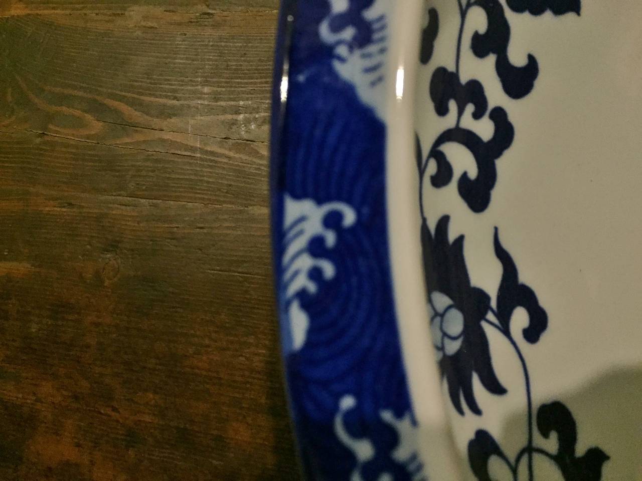 Contemporary Chinese Blue and White Porcelain Sink or Planter, Hand-Painted For Sale