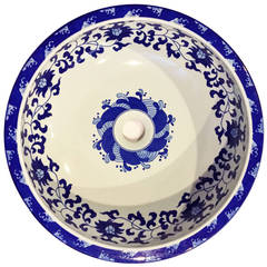 Chinese Blue and White Porcelain Sink or Planter, Hand-Painted