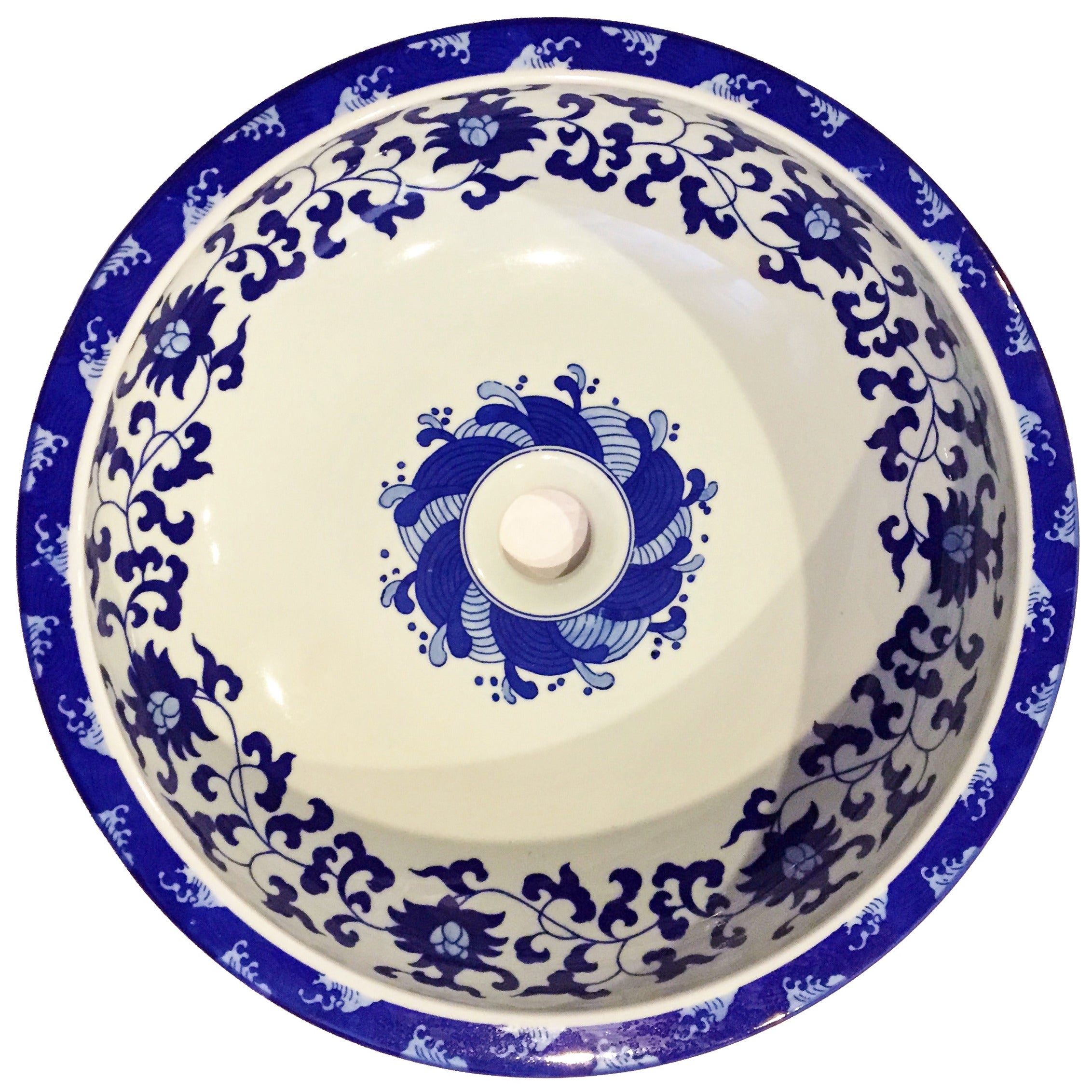 Chinese Blue and White Porcelain Sink or Planter, Hand-Painted For Sale