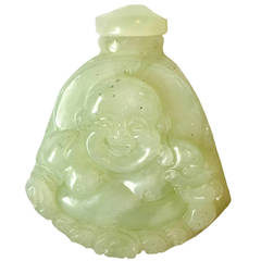 Celadon Green Jade Snuff Bottle Featuring Happy Buddha