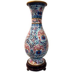 Vintage Oversize Chinese Cloisonne Vases, Blue, White and Pink