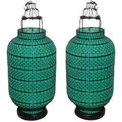Pair of Large Chinese Classic Lanterns or Lamps, Electrified