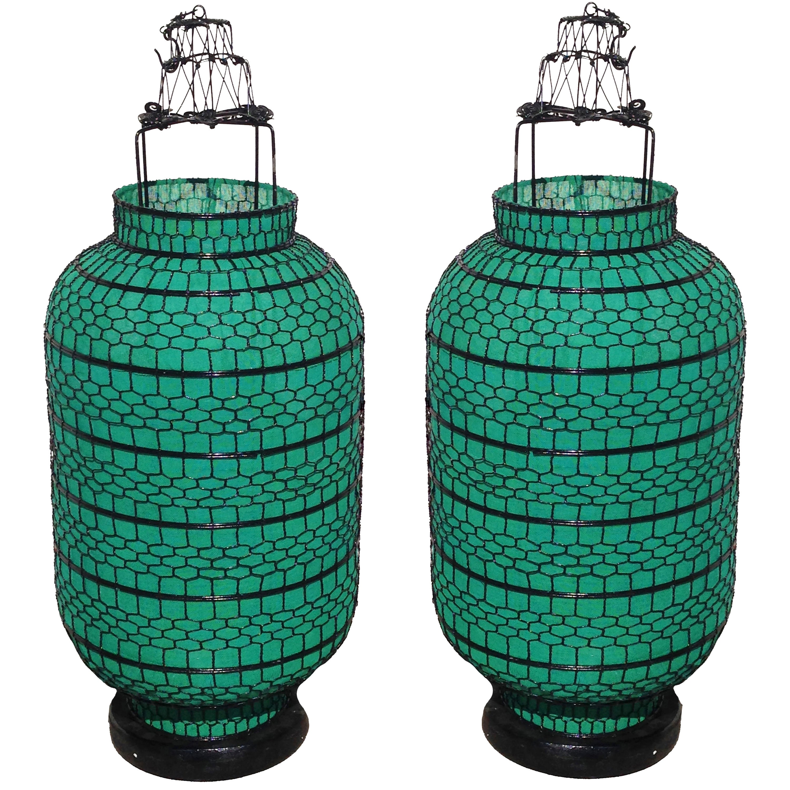 Pair of Large Chinese Classic Lanterns or Lamps, Electrified For Sale