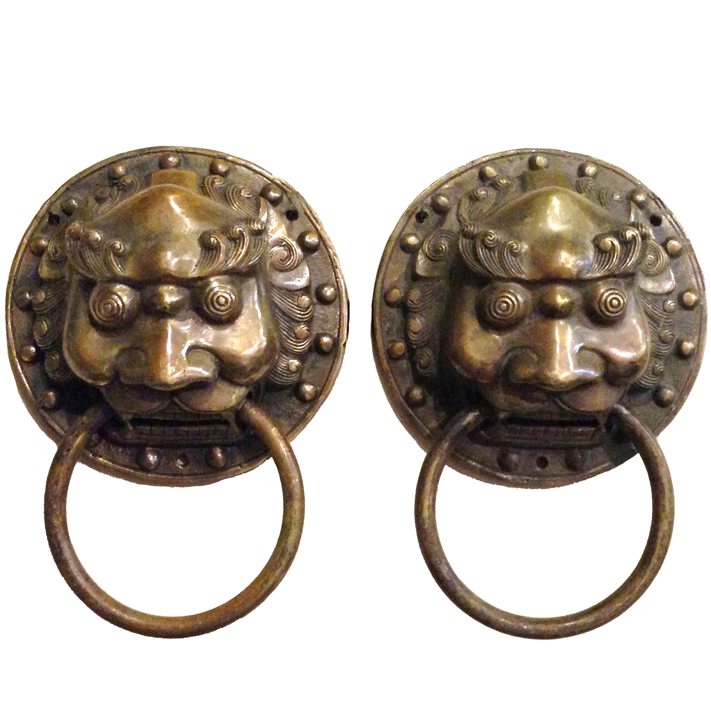Door Knockers, Chinese, Brass, Pair For Sale
