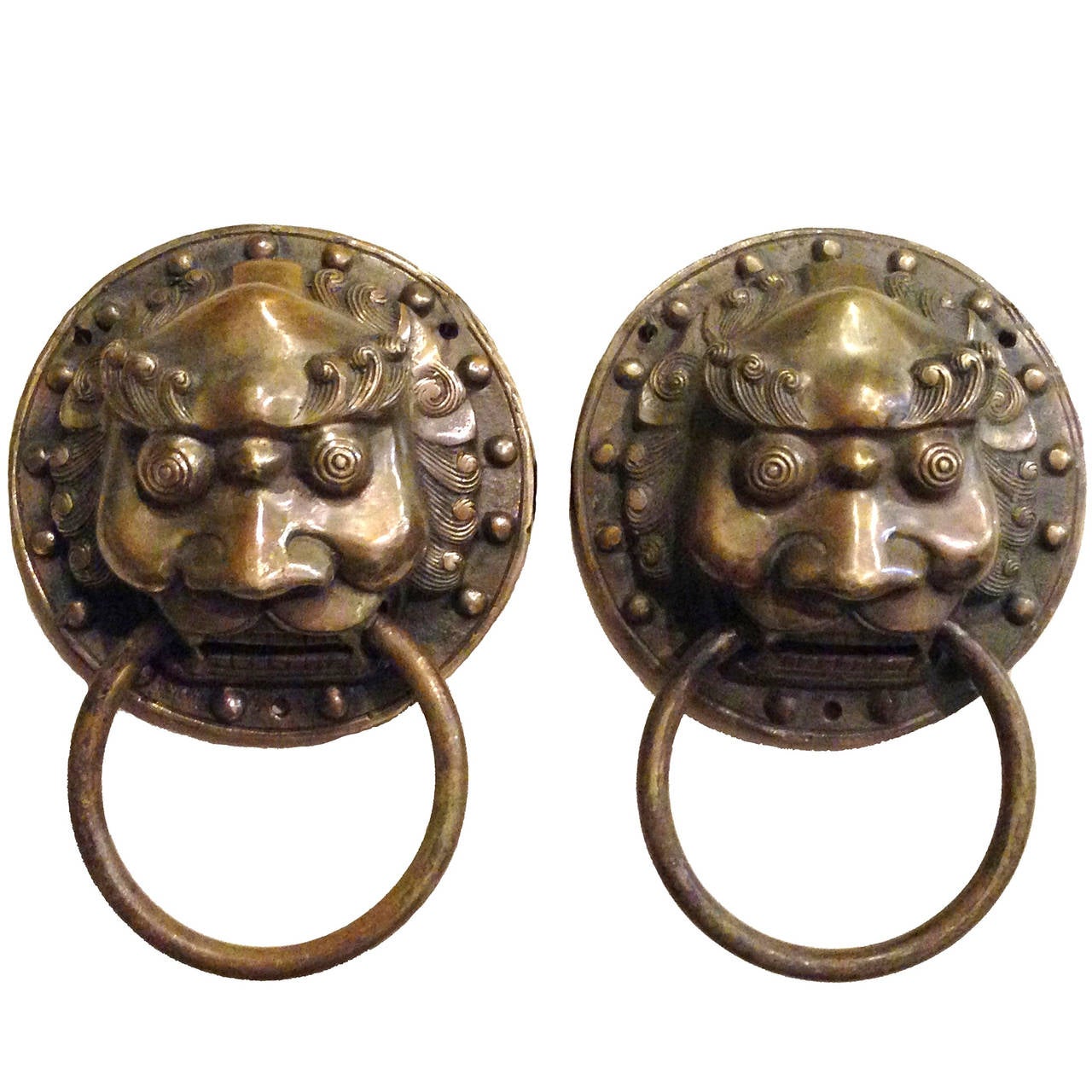 Door Knockers, Chinese, Brass, Pair For Sale at 1stDibs