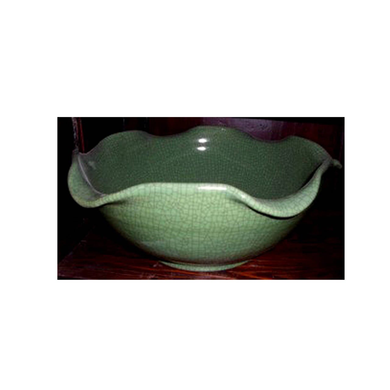 Porcelain Ceramic Sink or Planter, Crackle Celadon, Green Lotus Leaf, Planter For Sale