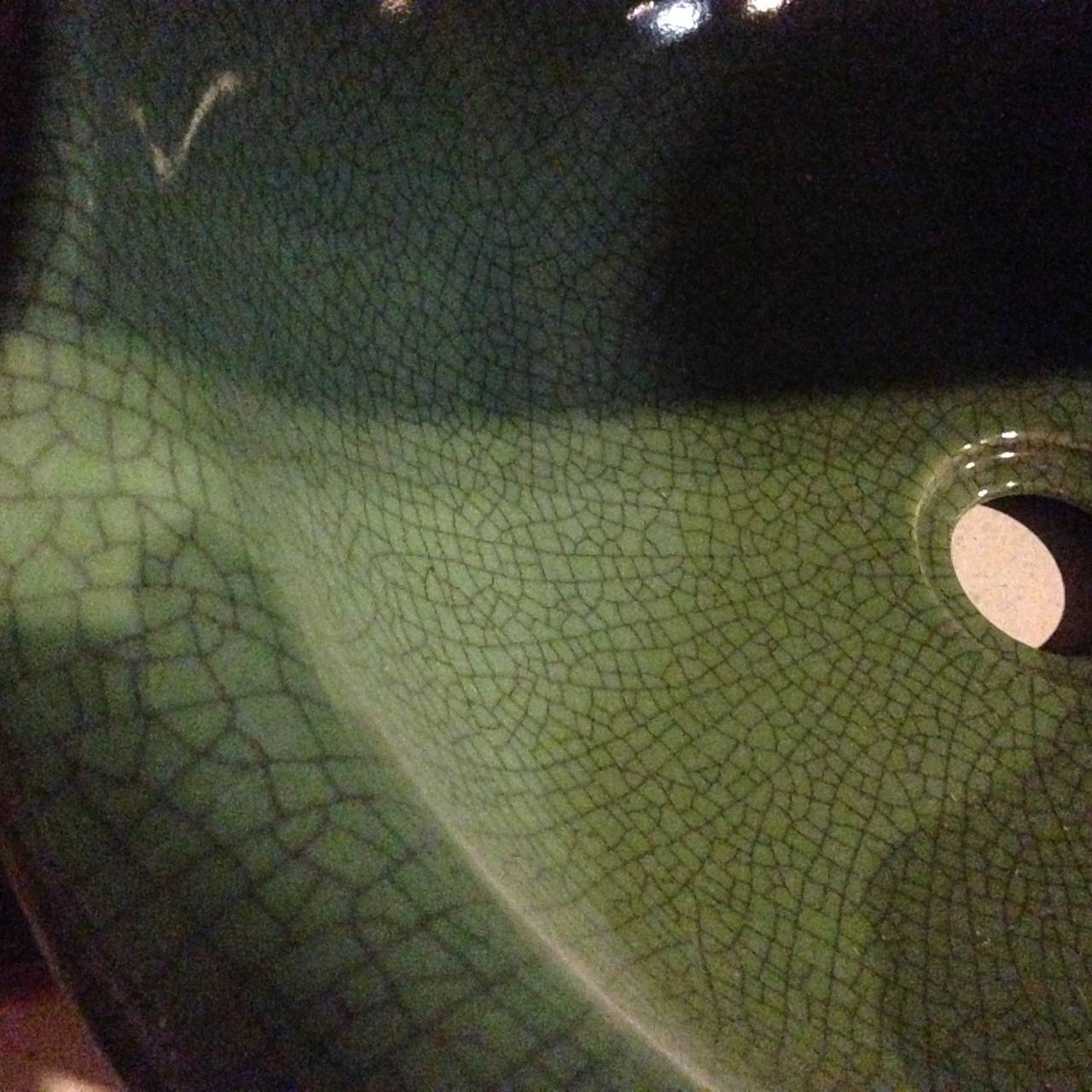 Contemporary Ceramic Sink or Planter, Crackle Celadon, Green Lotus Leaf, Planter For Sale