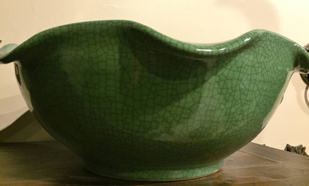 Ceramic Sink or Planter, Crackle Celadon, Green Lotus Leaf, Planter In Excellent Condition For Sale In SOMIS, CA