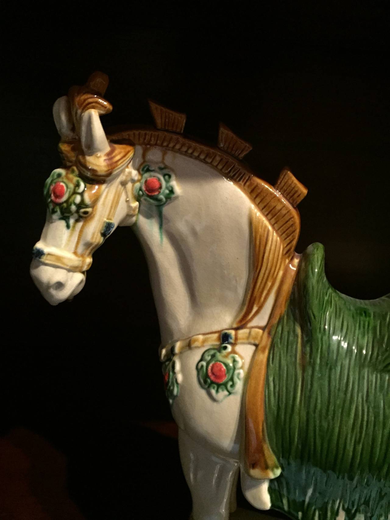 Contemporary Tang San Cai Terracotta Horse with Red Dot Decoration For Sale
