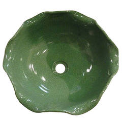 Ceramic Sink or Planter, Crackle Celadon, Green Lotus Leaf, Planter