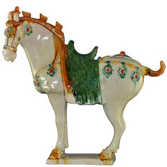 Tang San Cai Terracotta Horse with Red Dot Decoration