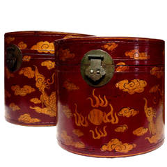 Republic Era Chinese Leather Hat Boxes, Set of Two