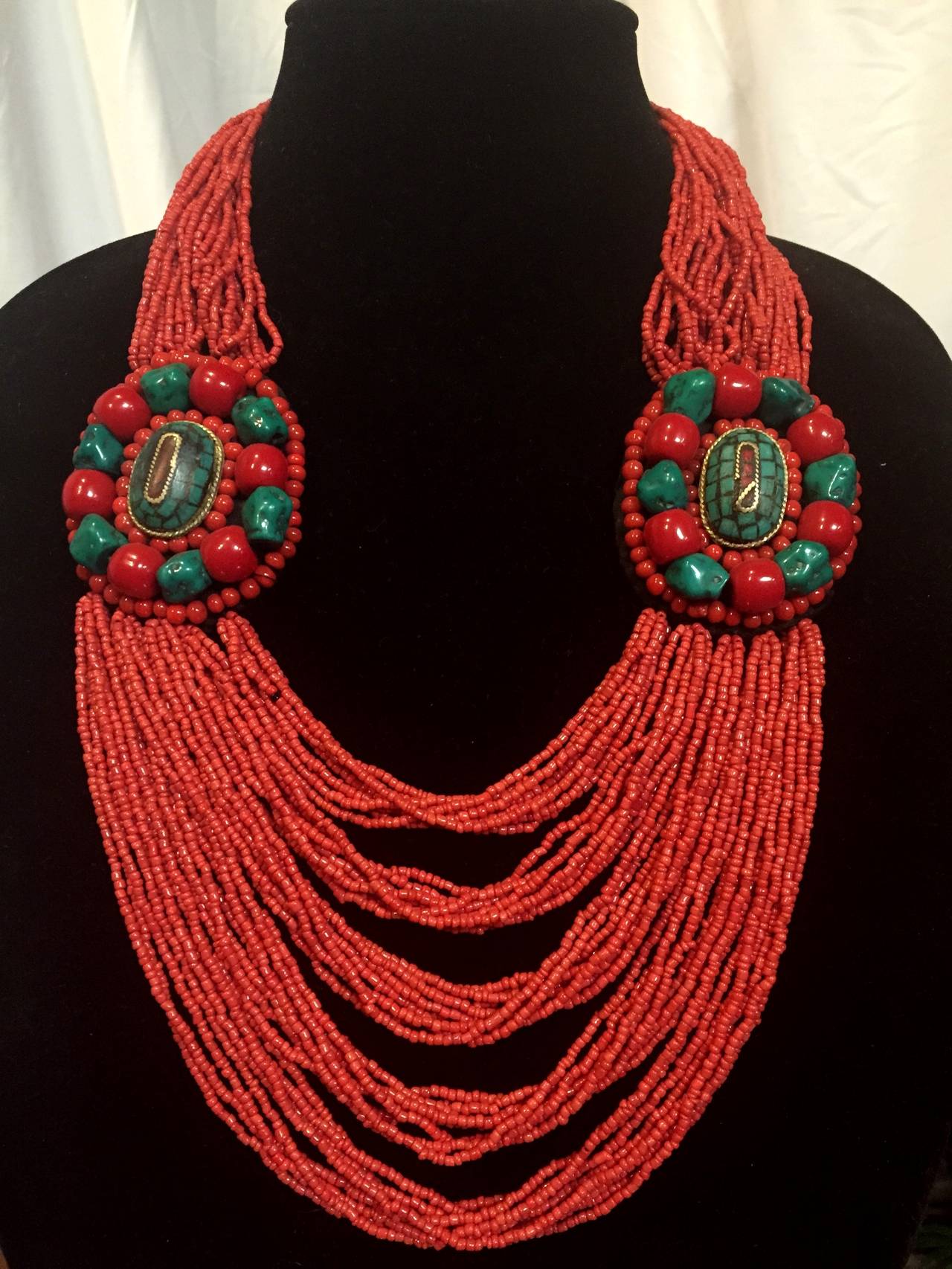 A collection of beautiful Tibetan necklaces. Materials include bone, glass, faux amber/turquoise/coral, silver metal and resin. Each piece is meticulously hand made by the Tibetan women at the foot of the Himalaya. This collection consists some of