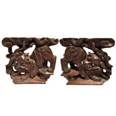 Chinese Antique Wood Blocks, Carved Foo Dog