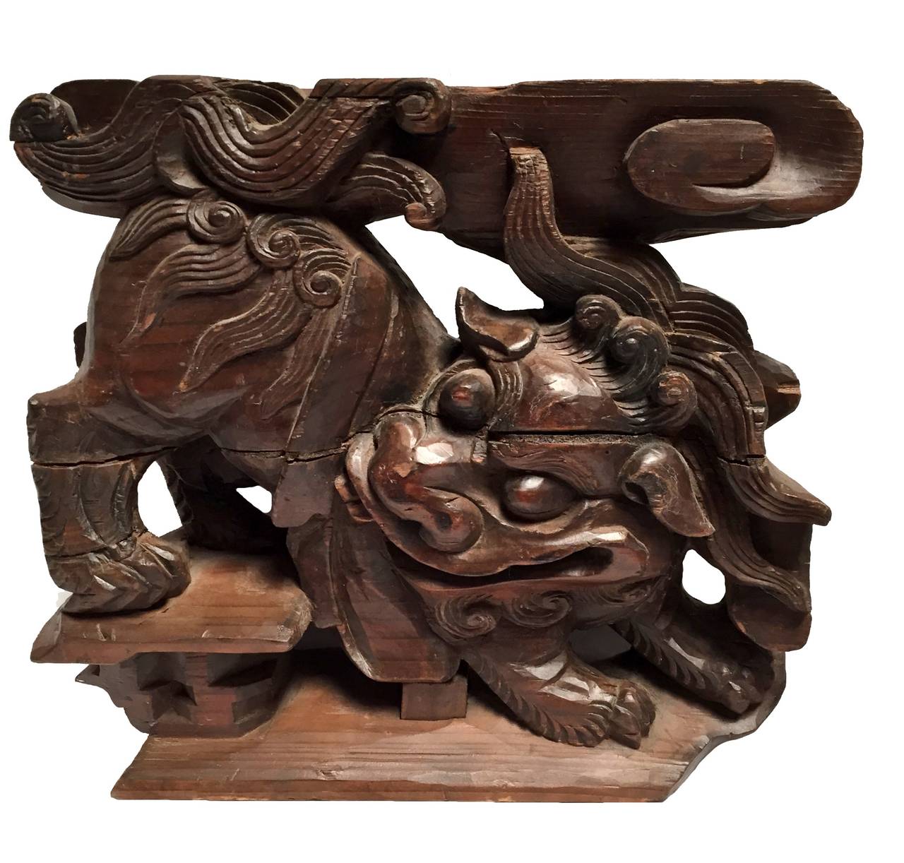 Chinese Antique Wood Blocks, Carved Foo Dog