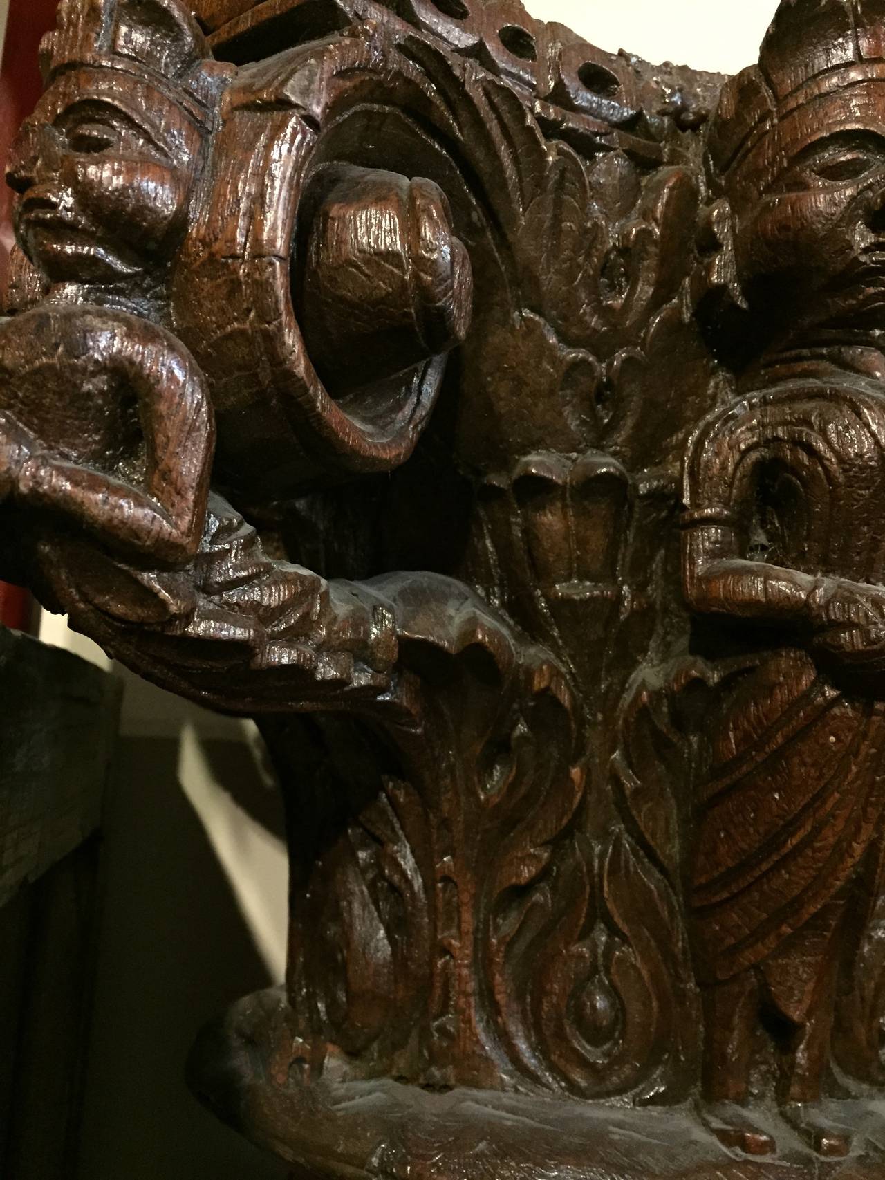 19th Century Monumental Antique East Indian Teak Column on Granite Base For Sale