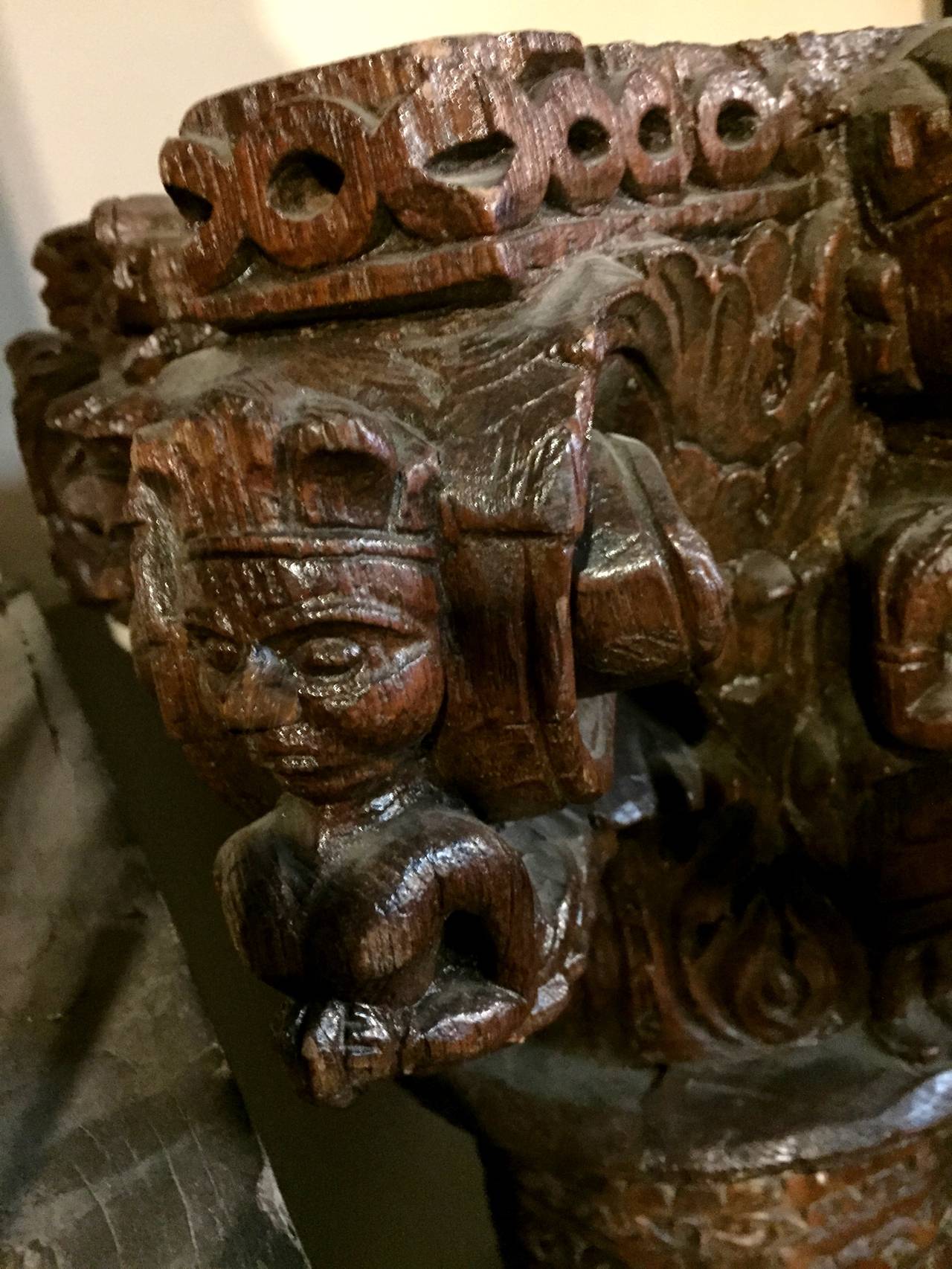 Monumental Antique East Indian Teak Column on Granite Base For Sale 2