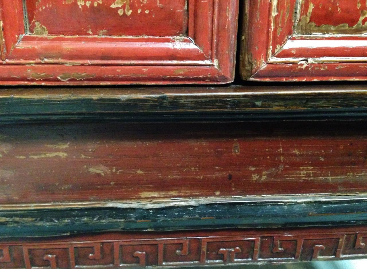 Antique Red Lacquered Princess Armoire In Good Condition In SOMIS, CA