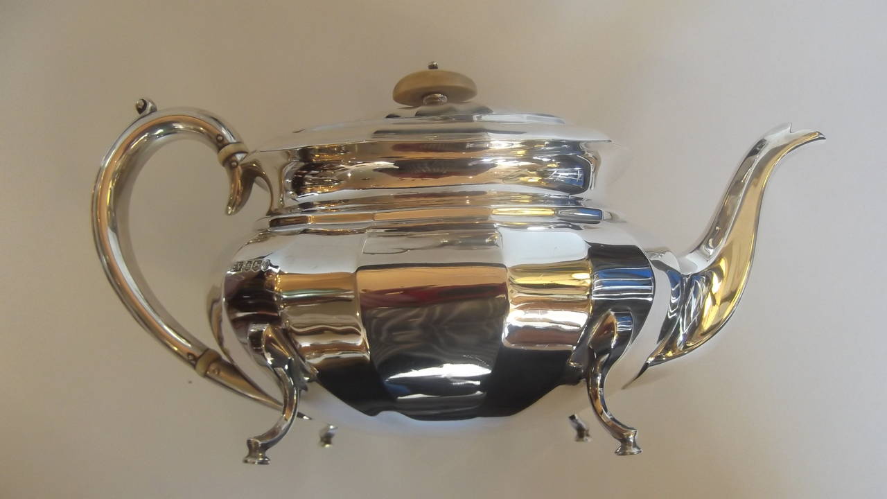 British Graceful English Sterling Silver Coffee and Tea Service
