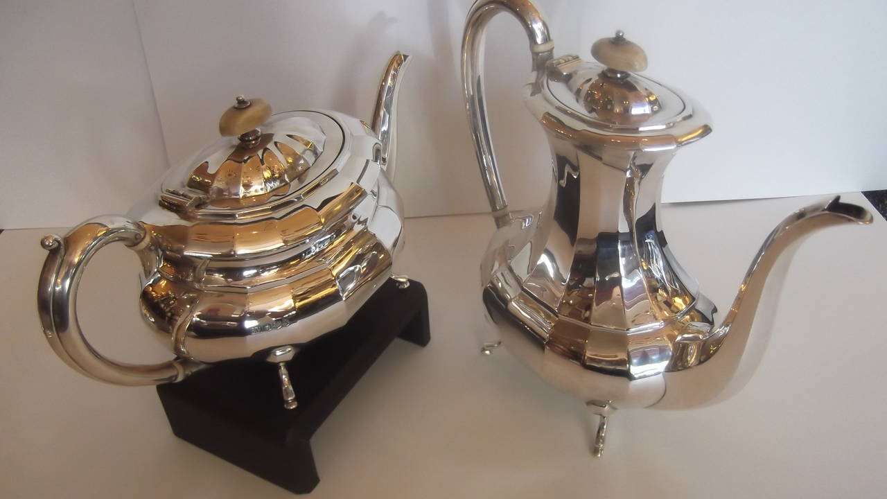 Graceful English Sterling Silver Coffee and Tea Service 3