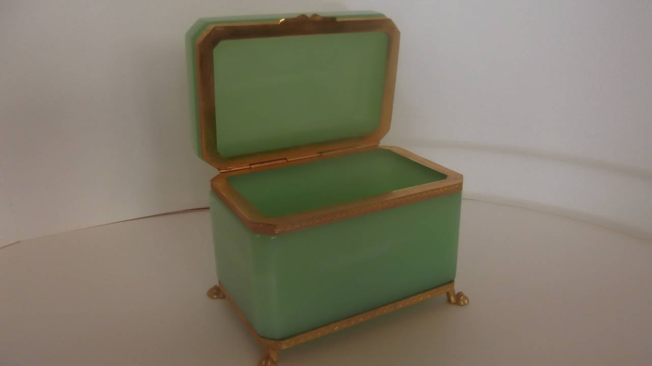 French Opaline and Ormolu Mounted Footed Table Box In Excellent Condition In Lambertville, NJ