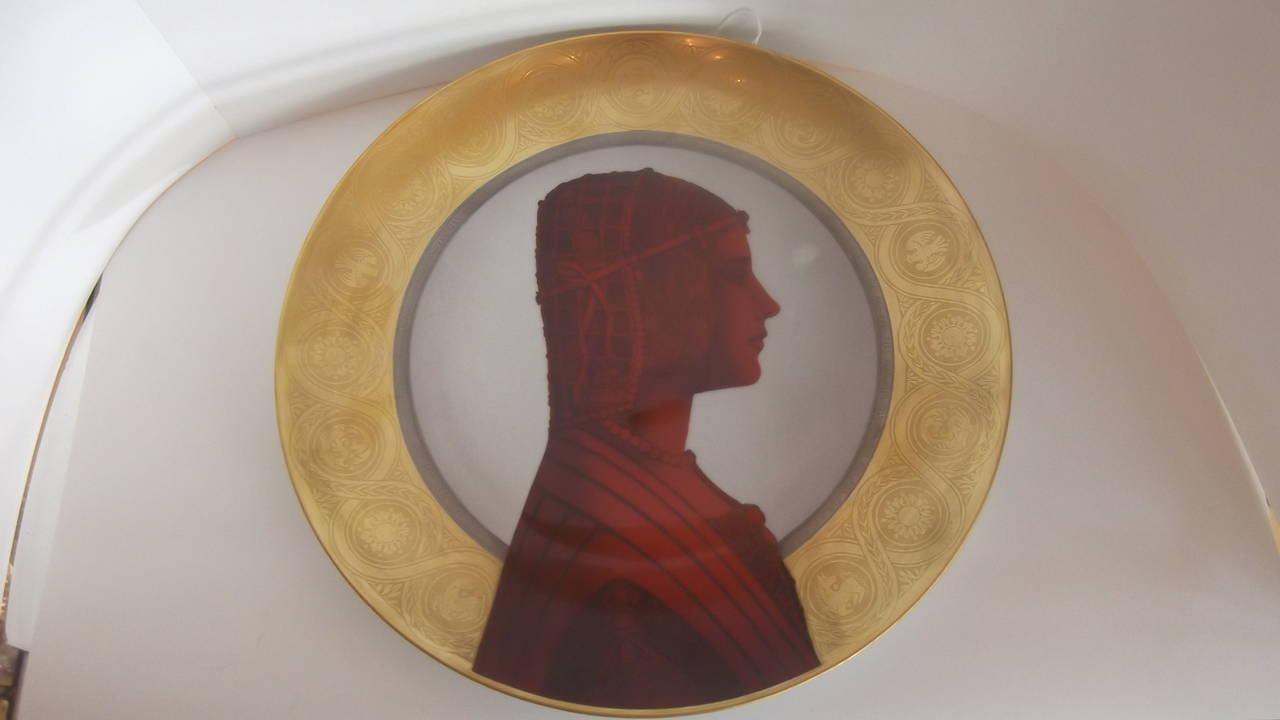 Fine Pair of Italian Porcelain Gilt and Enameled Chargers