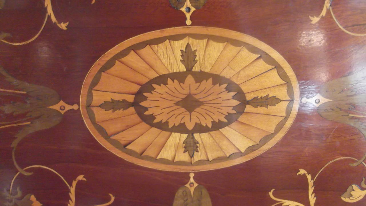 Elaborate English Inlaid Gallery Serving Tray with Silvered Handles