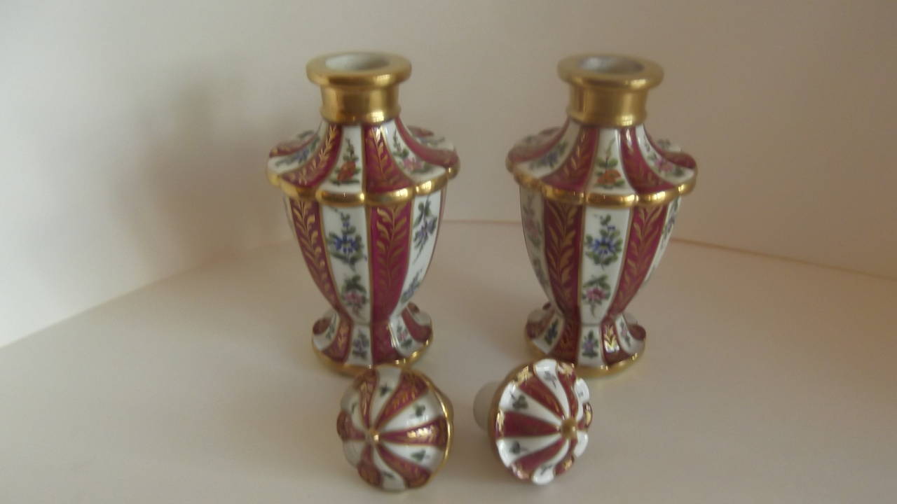 Pair of 18th Century English Hand-Painted and Gilt Porcelain Perfume Decanters 2