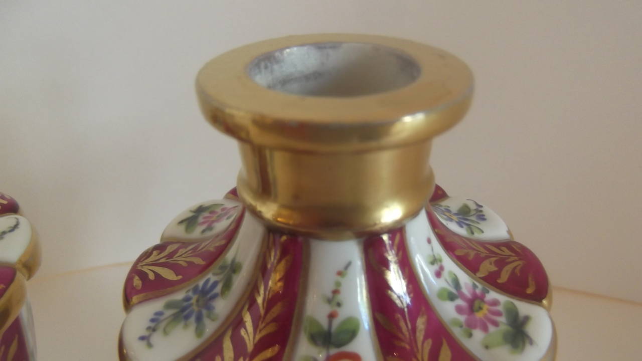 Pair of 18th Century English Hand-Painted and Gilt Porcelain Perfume Decanters 3