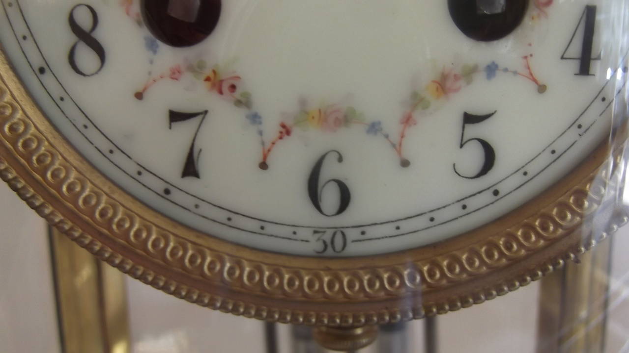 Beveled Graceful Oval French Crystal Regulator Clock with Hand-Painted Enamel Face