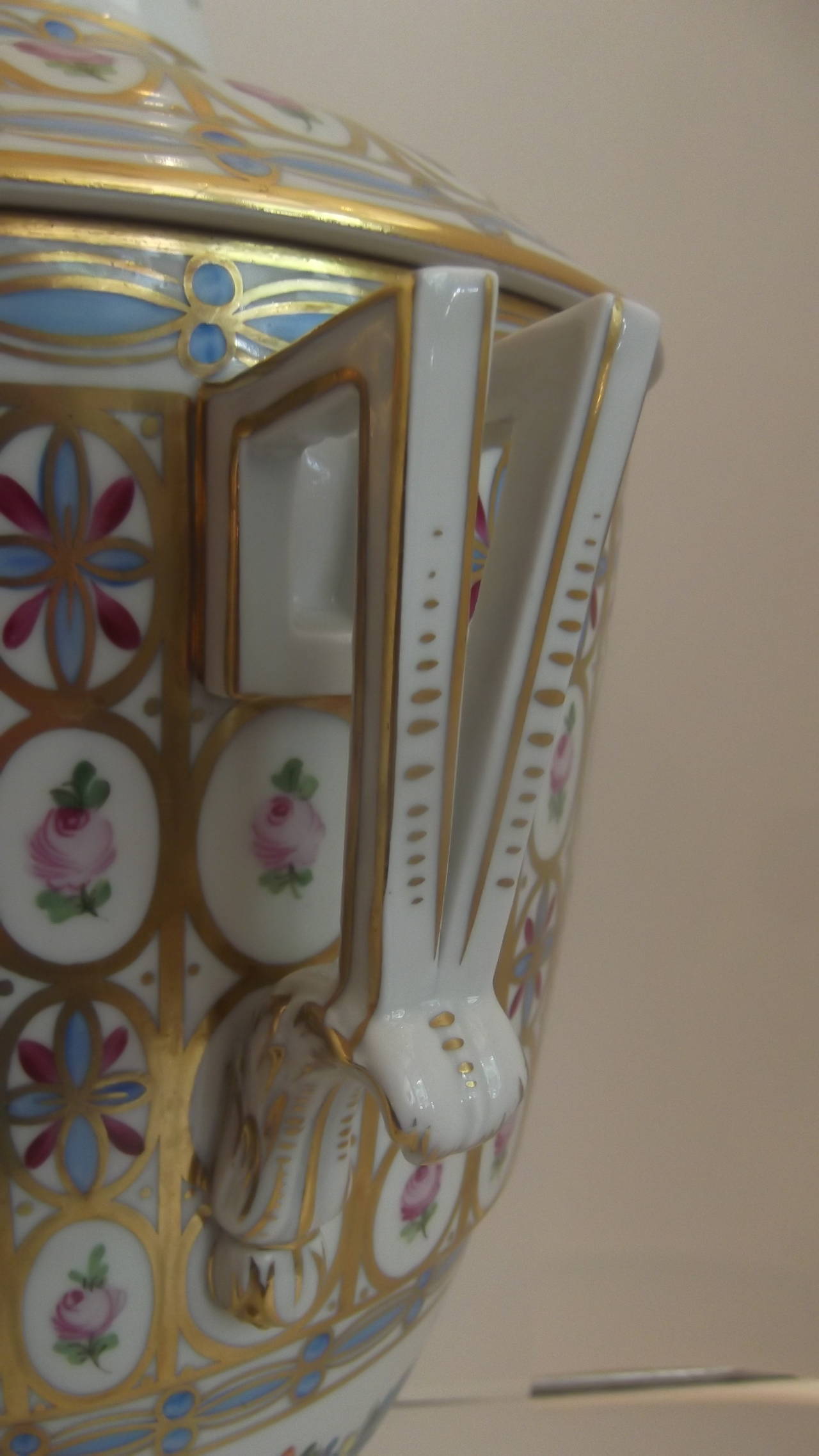 Romantic Hand-Painted Dresden Porcelain Covered Urn