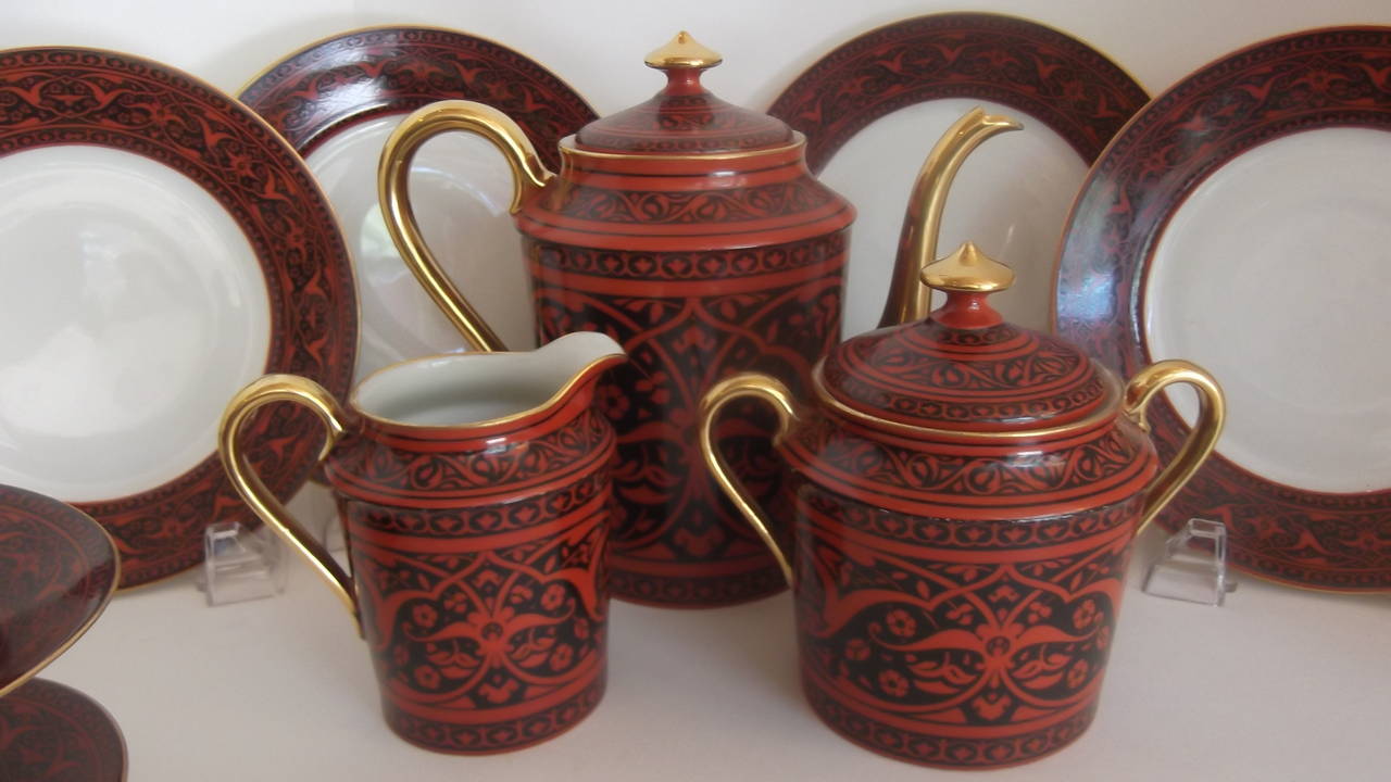 Fashionable Art Deco Coffee and Desert Service Cinnabar and Black Decoration