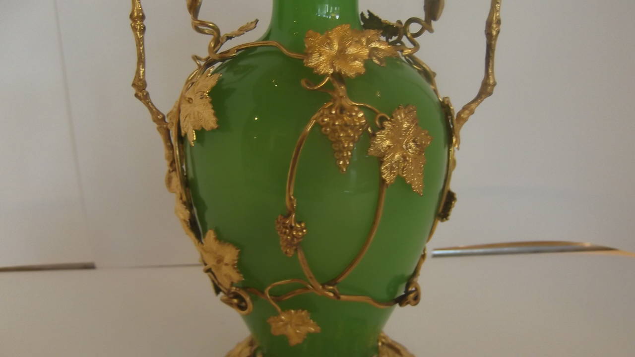 Aesthetic Movement 19th Century French Opaline Vase with Ormolu Mounts.