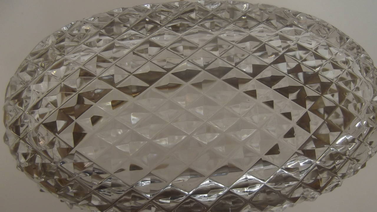 Oval French Cut-Glass Table Box with Brass Hinged Mount In Good Condition In Lambertville, NJ