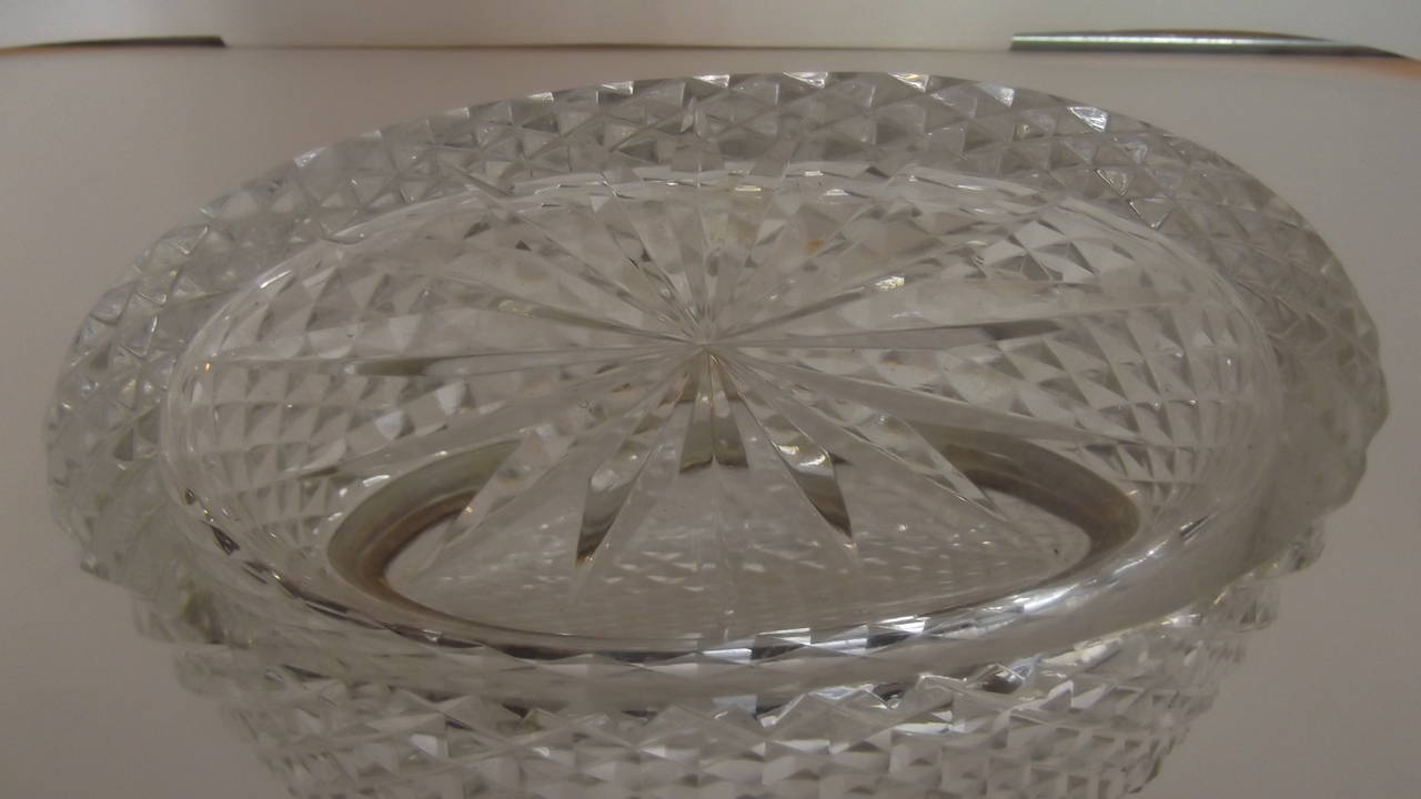 20th Century Oval French Cut-Glass Table Box with Brass Hinged Mount
