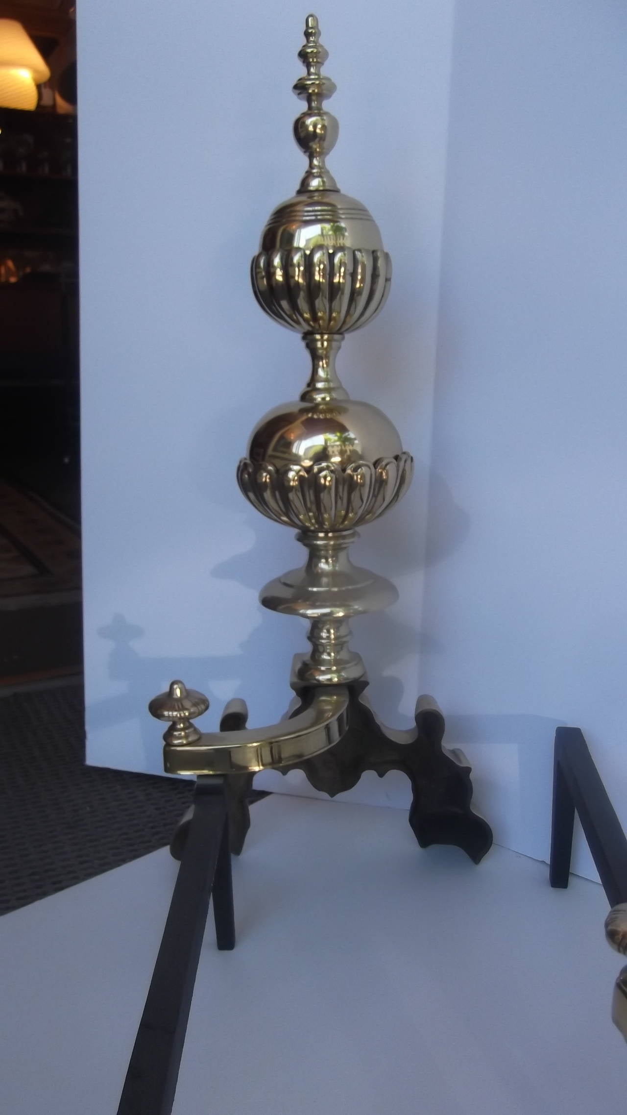 American Pair of Solid Brass Andirons, circa 1900