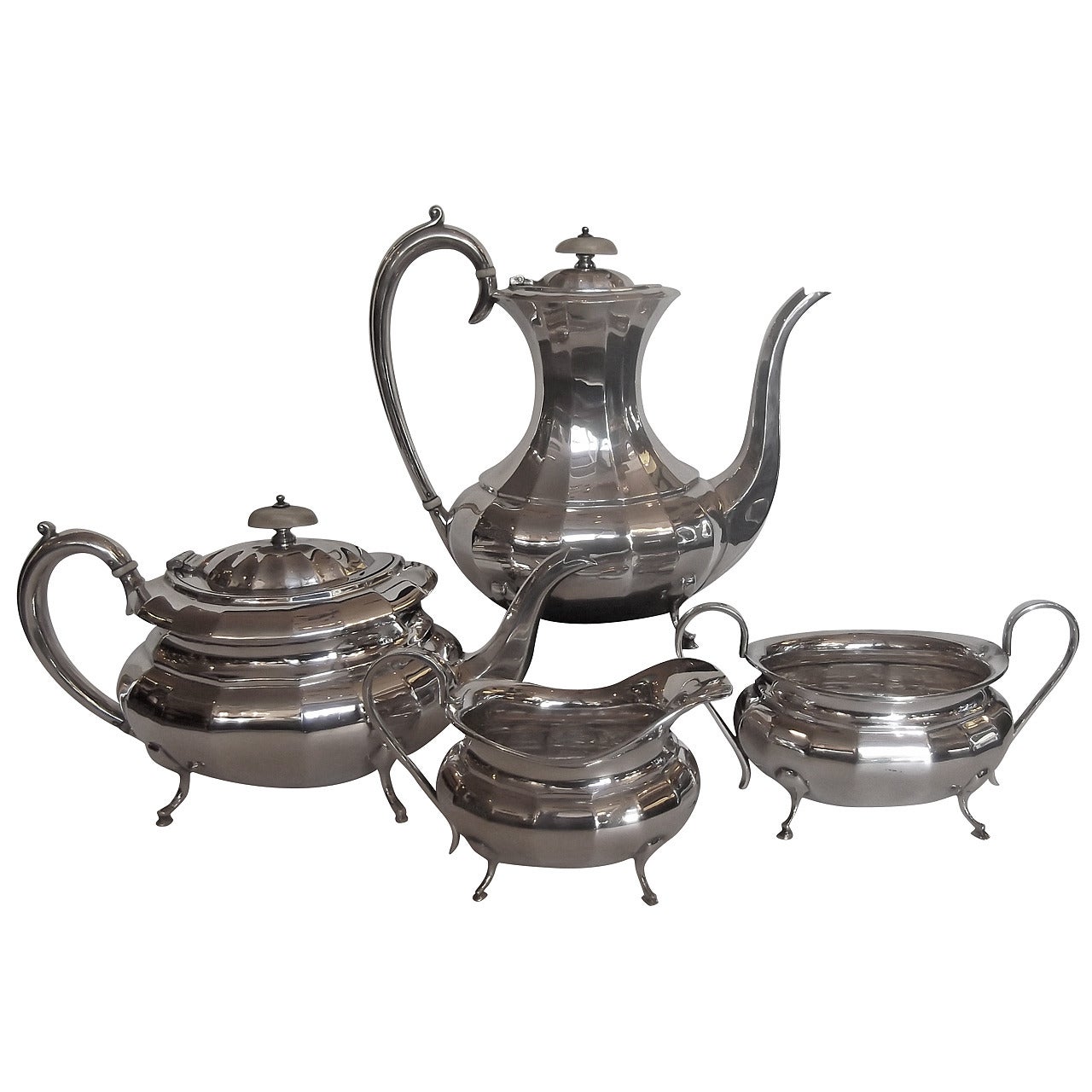 Graceful English Sterling Silver Coffee and Tea Service