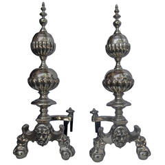 Pair of Solid Brass Andirons, circa 1900