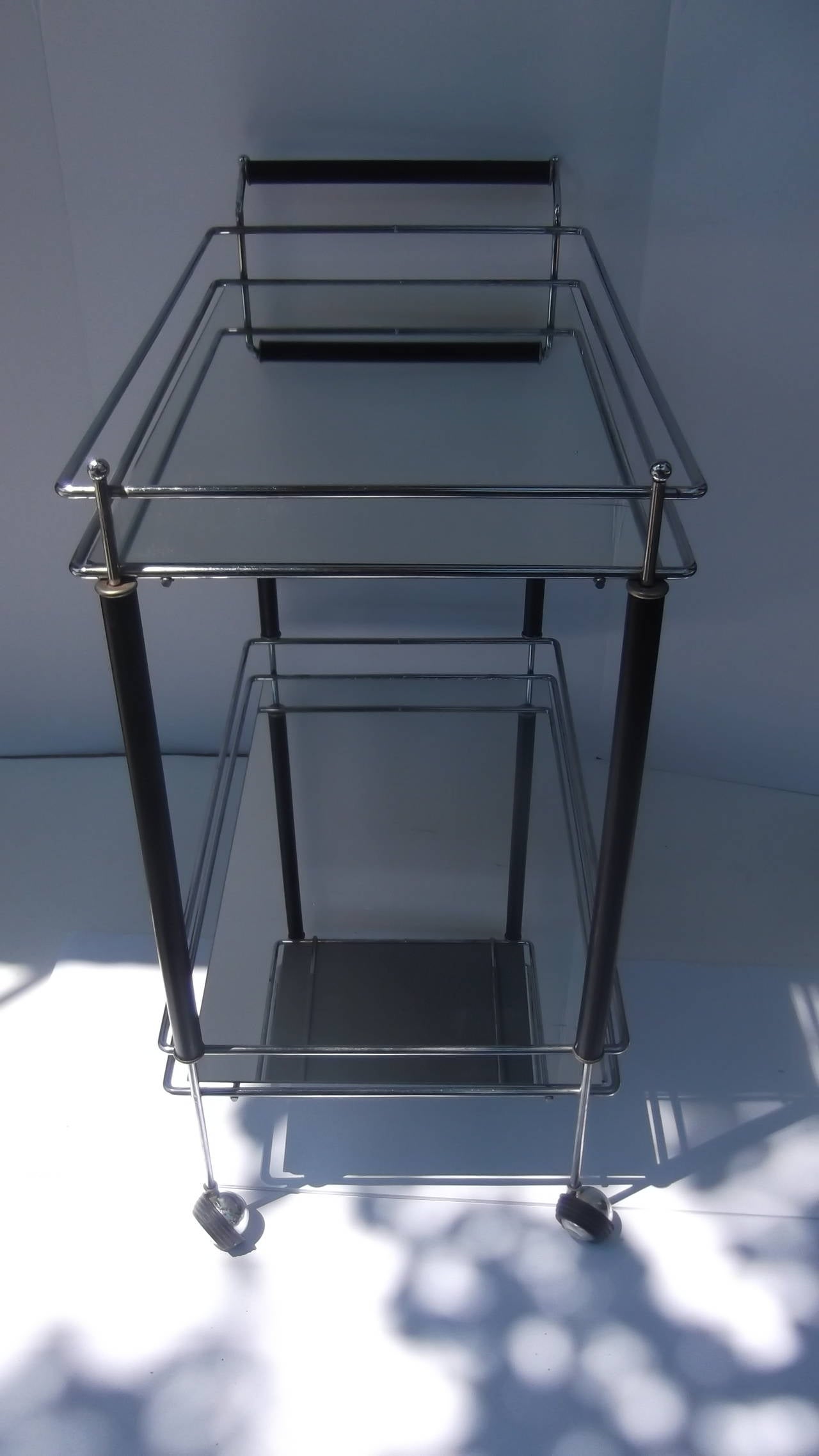 Mid Century Chrome and Ebonized Wood Martini Beverage Cart at 1stdibs