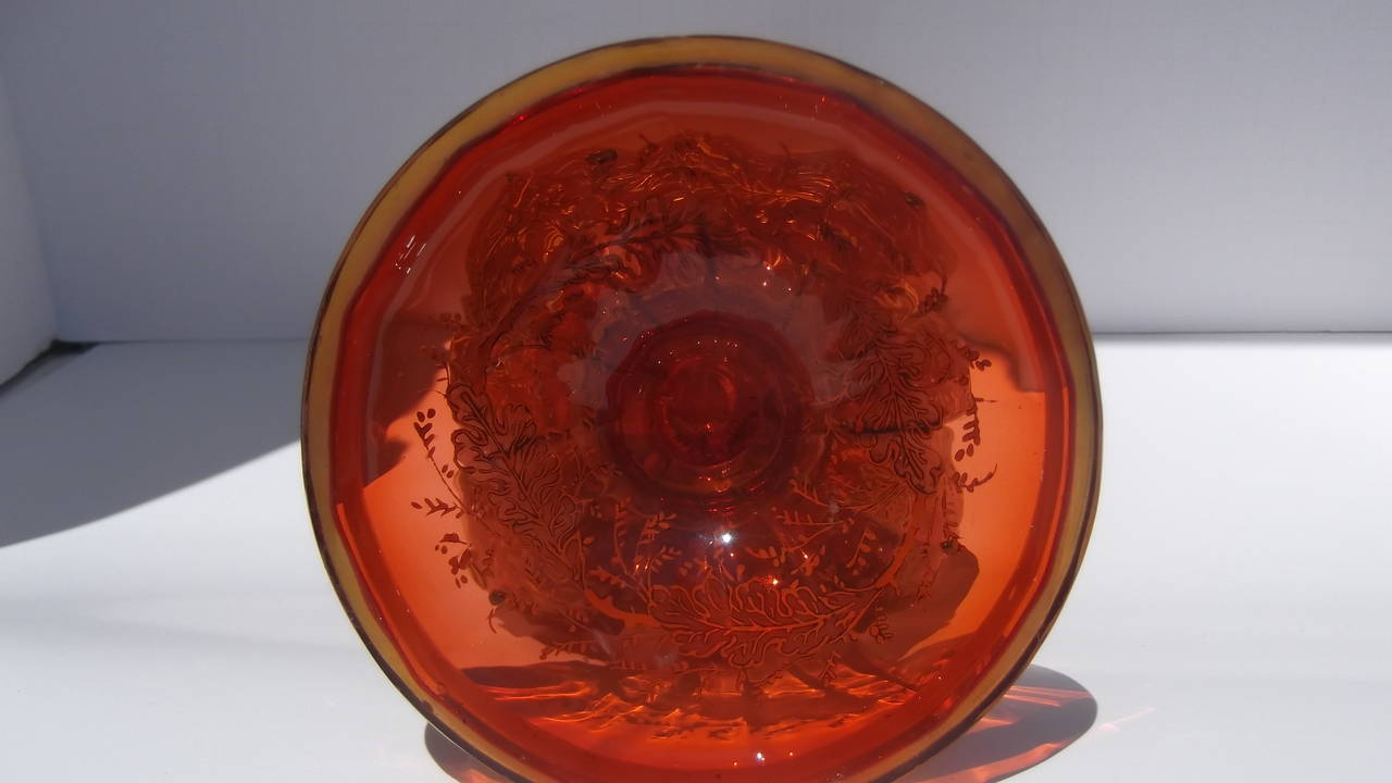 Czech 19th Century Moser Ruby Glass, Hand-Enameld Vase