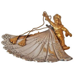 Antique Whimsical English Calling Card Tray, Silver and Gilt Bronze