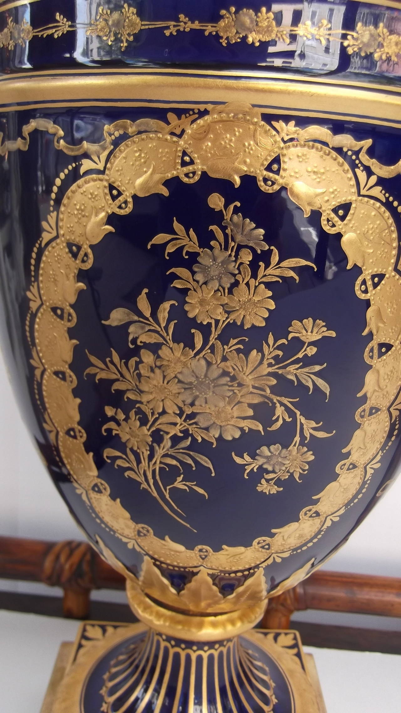 Luxurious Pair of Late 19th Century Cobalt Urns Now as Lamps