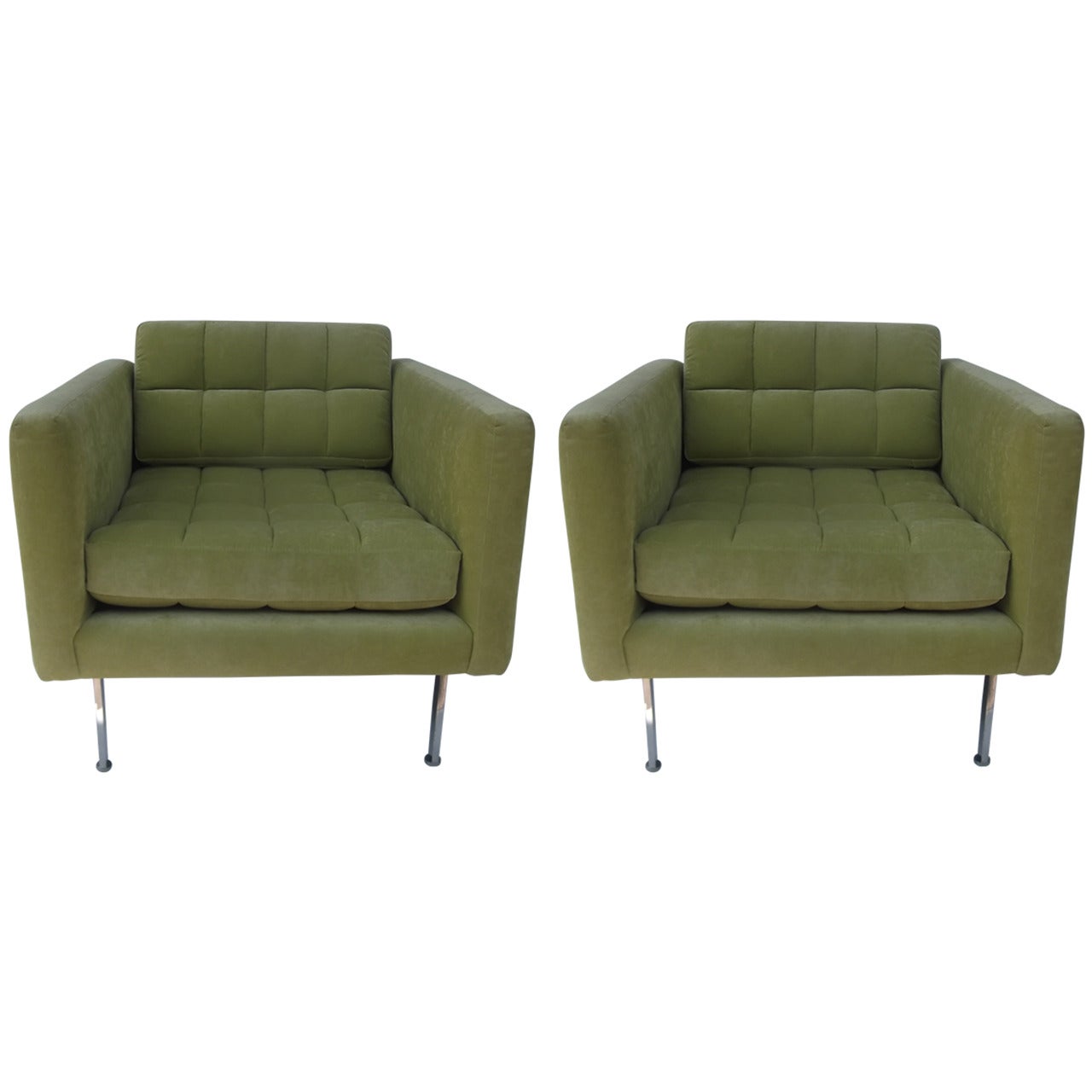 Pair of Key Lime 'Cube" Club Chairs Authentic Harvey Probber