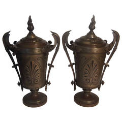 19th Century Pair of Bronze Garniture Urns with Lids