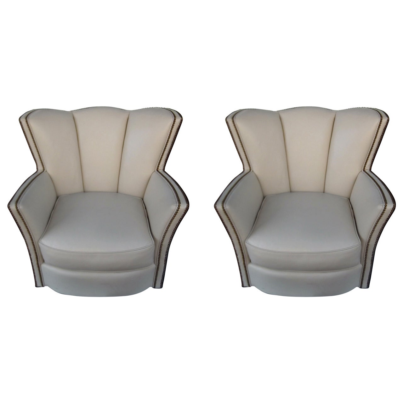 Pair of Art Deco Style TwoTone Leather Tulip Chairs at 1stDibs