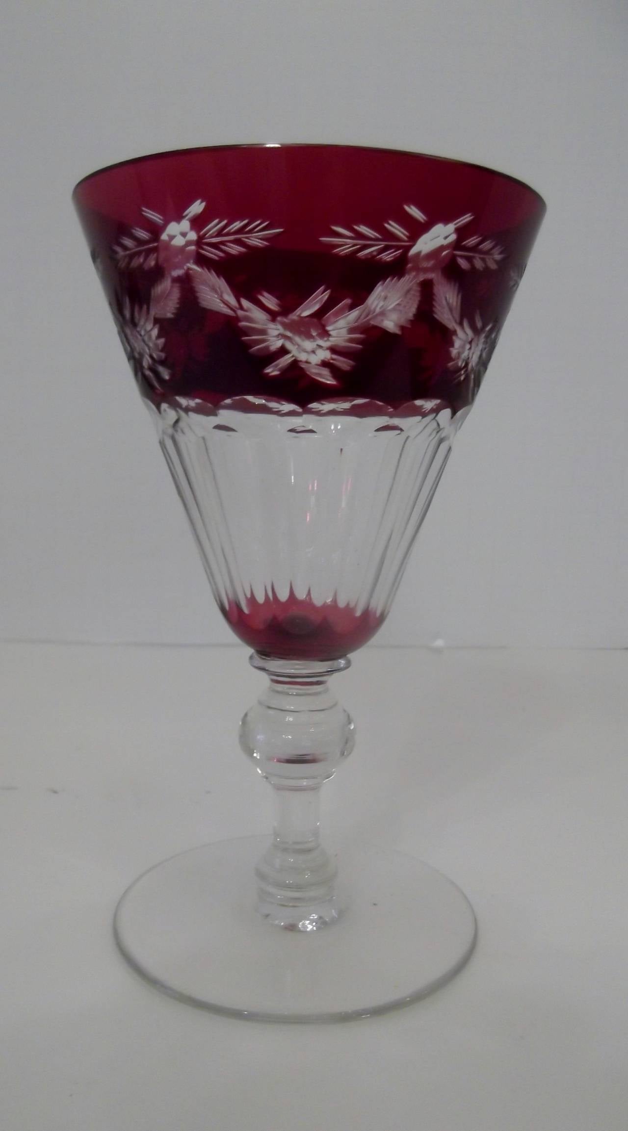 A Suite of Ruby cut glass stemware, service for 8, total 24pcs